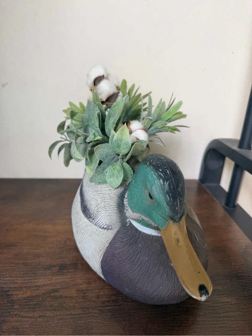 Decorative Duck Planter with Greenery - Neutral and Teal